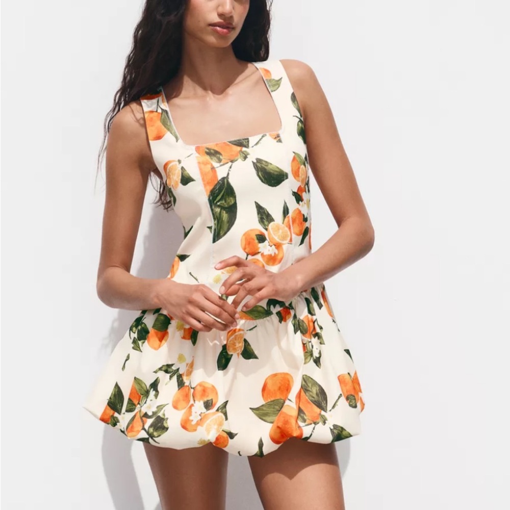Zara Cream and Orange Floral Mini Dress